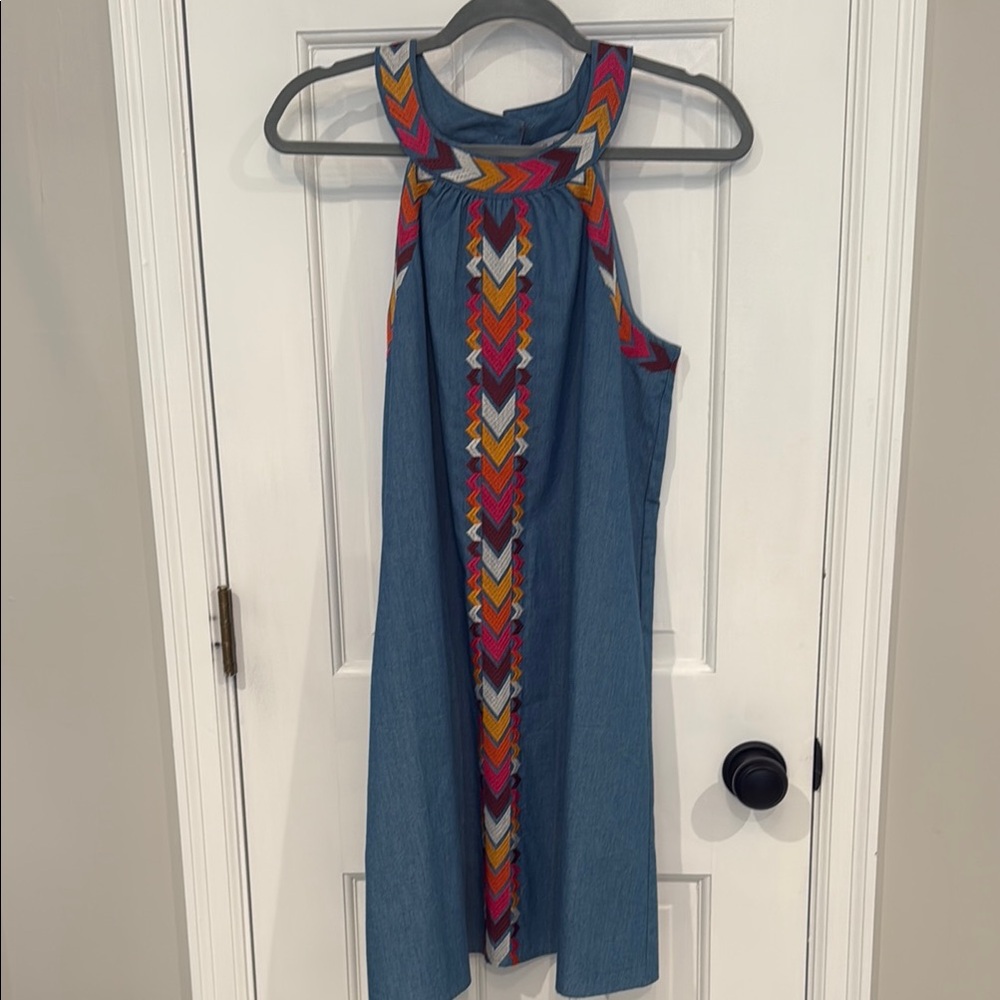 THML Chevron Patterned Halter Denim Dress